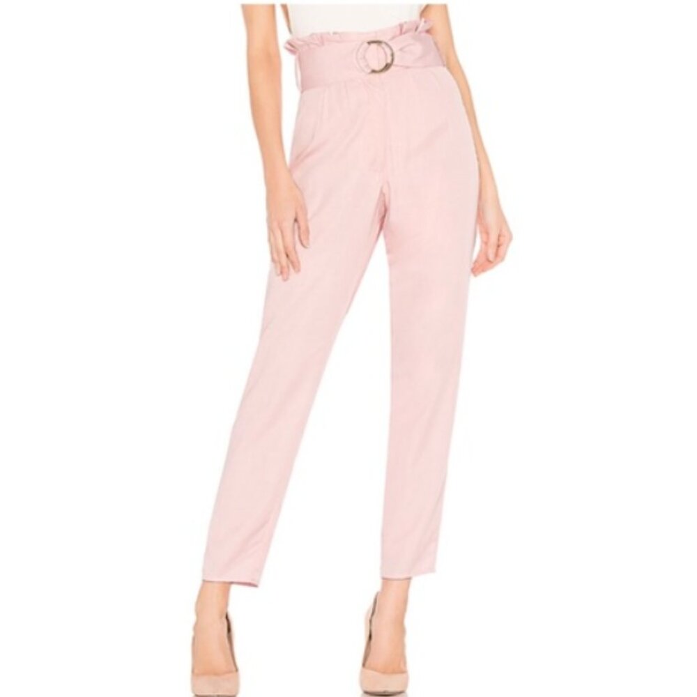 Tularosa size XL Greyson Light Pink High Waist Belted‎ Straight Leg Pants Preppy
